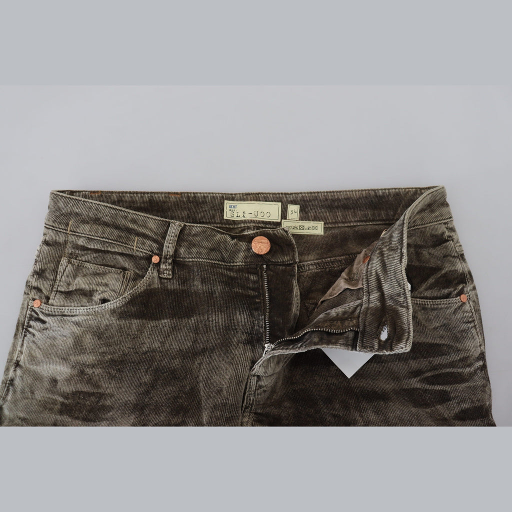 Acht Gray Washed Cotton Corduroy Slim Fit Men Jeans