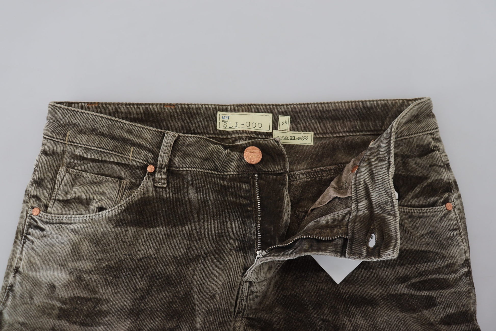Acht Gray Washed Cotton Corduroy Slim Fit Men Jeans Acht