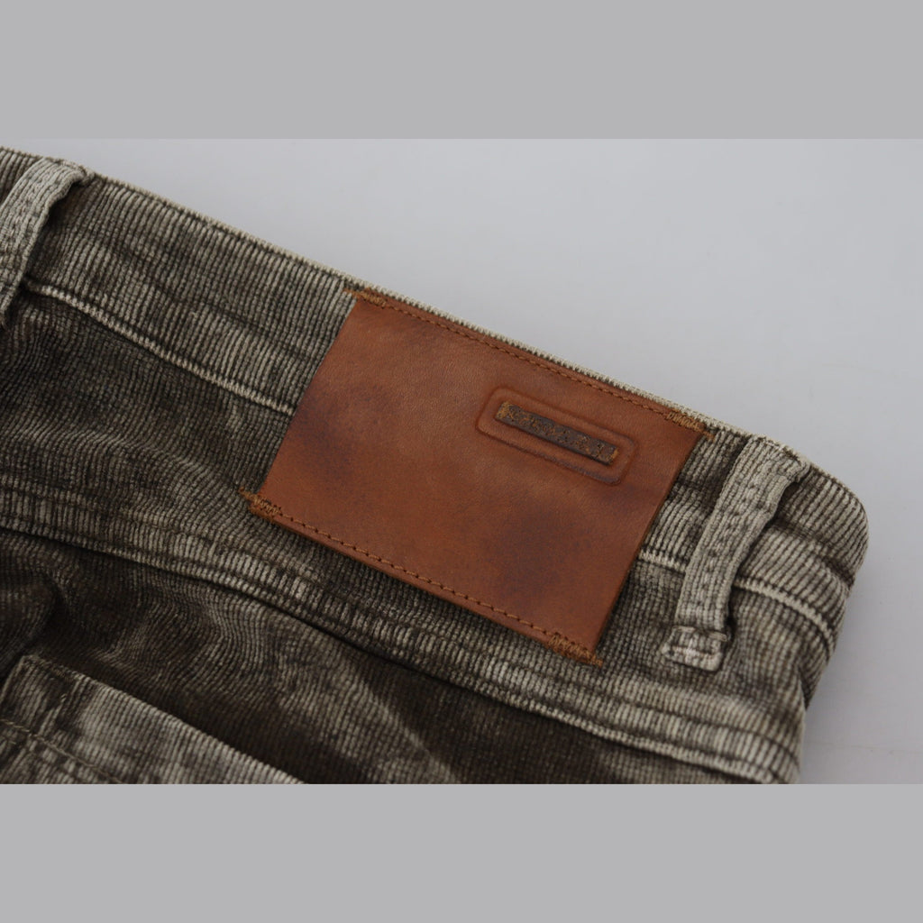 Acht Gray Washed Cotton Corduroy Slim Fit Men Jeans