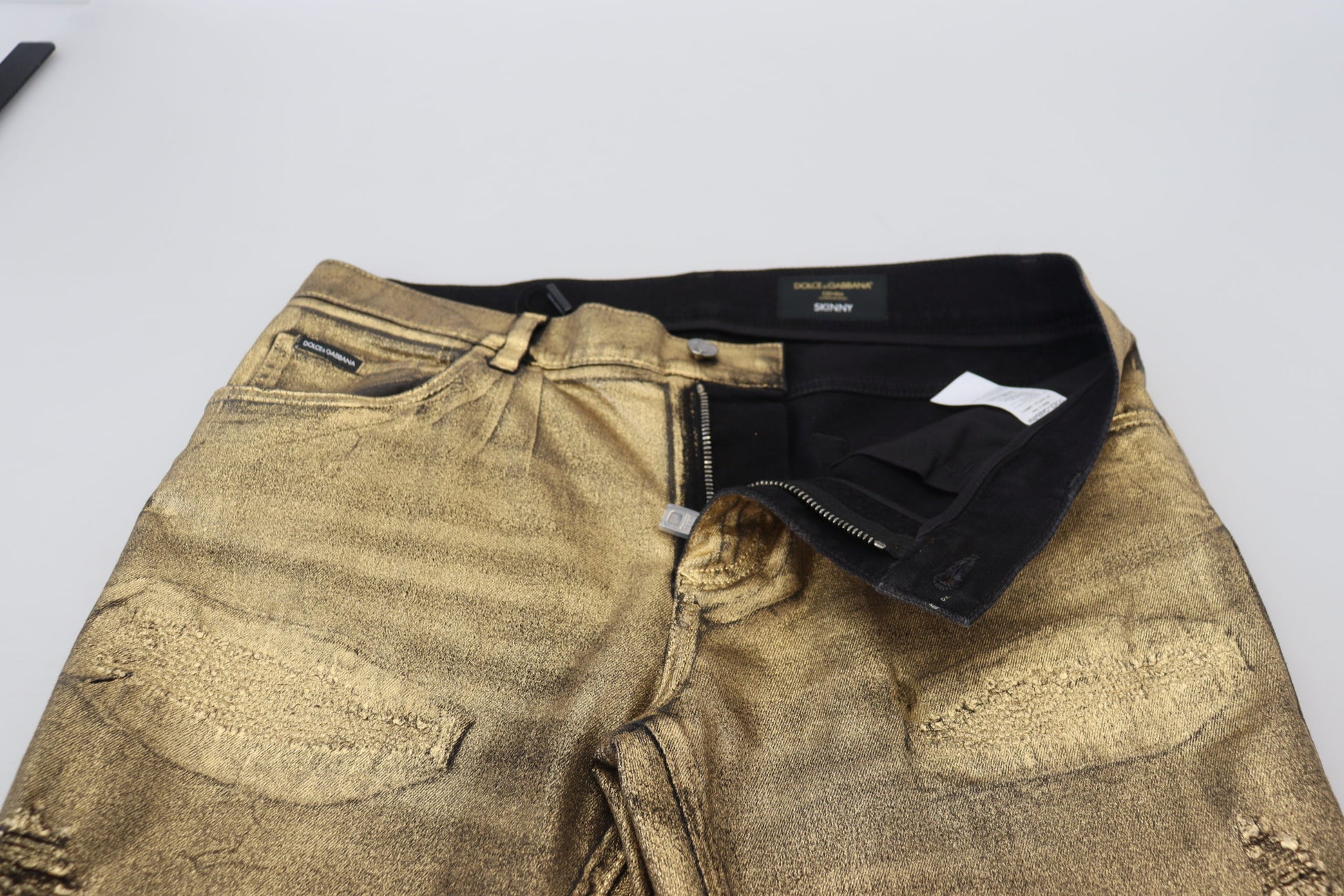 Dolce & Gabbana Gold Cotton Tattered Skinny Men Denim Jeans Dolce & Gabbana