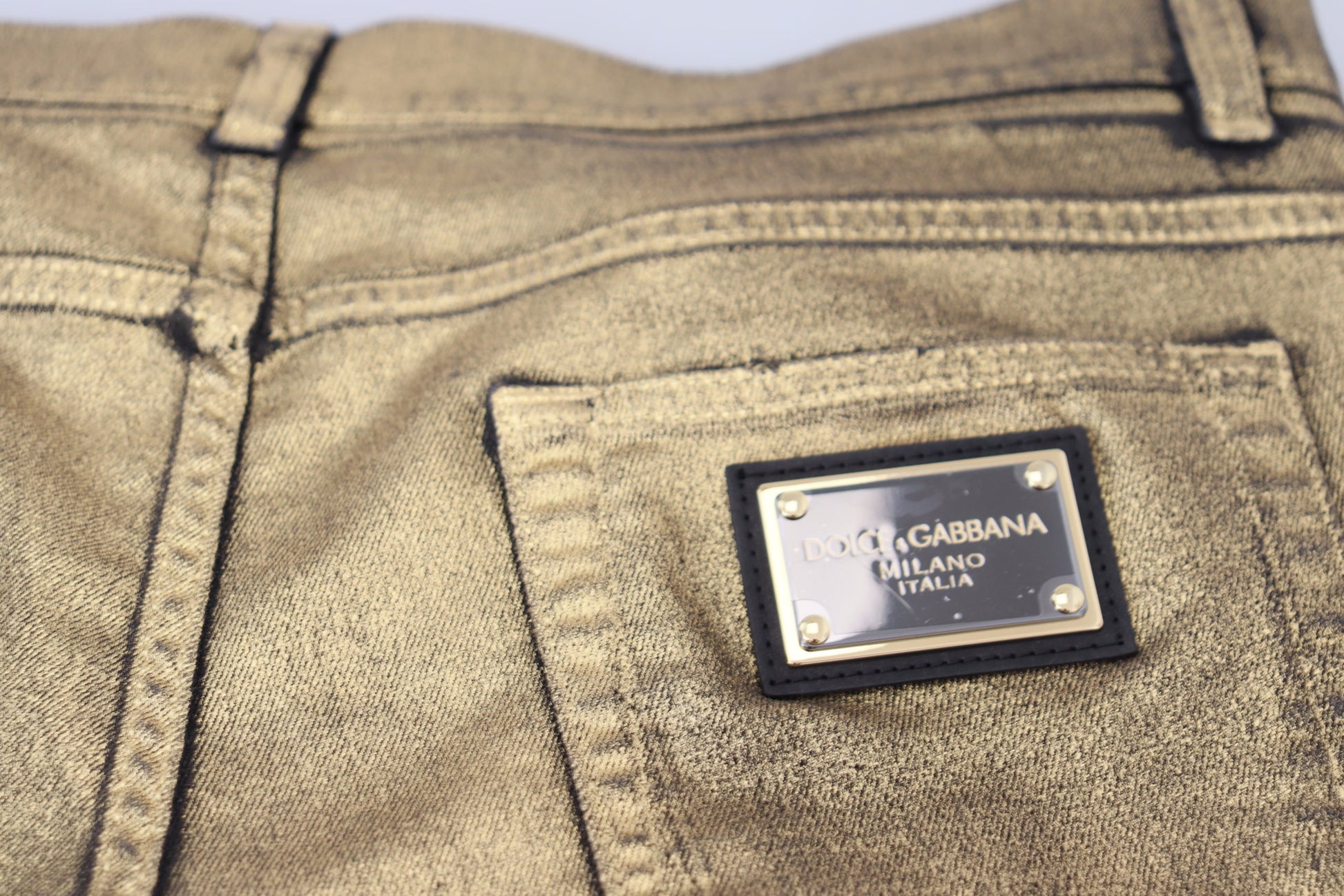 Dolce & Gabbana Gold Cotton Tattered Skinny Men Denim Jeans Dolce & Gabbana