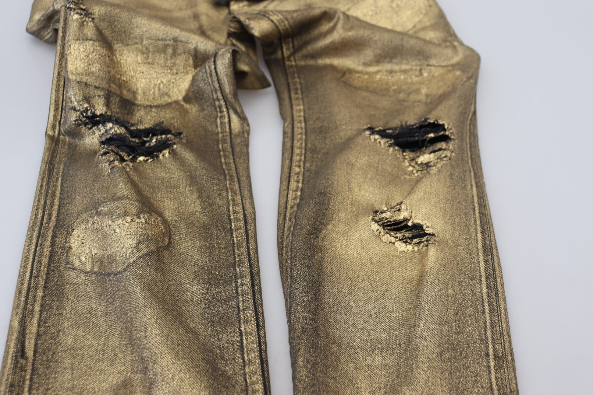 Dolce & Gabbana Gold Cotton Tattered Skinny Men Denim Jeans Dolce & Gabbana
