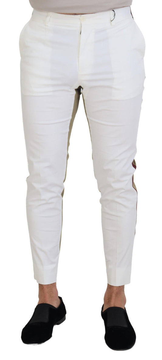 Dolce & Gabbana White Brown Slim Fit Chino Pants Dolce & Gabbana