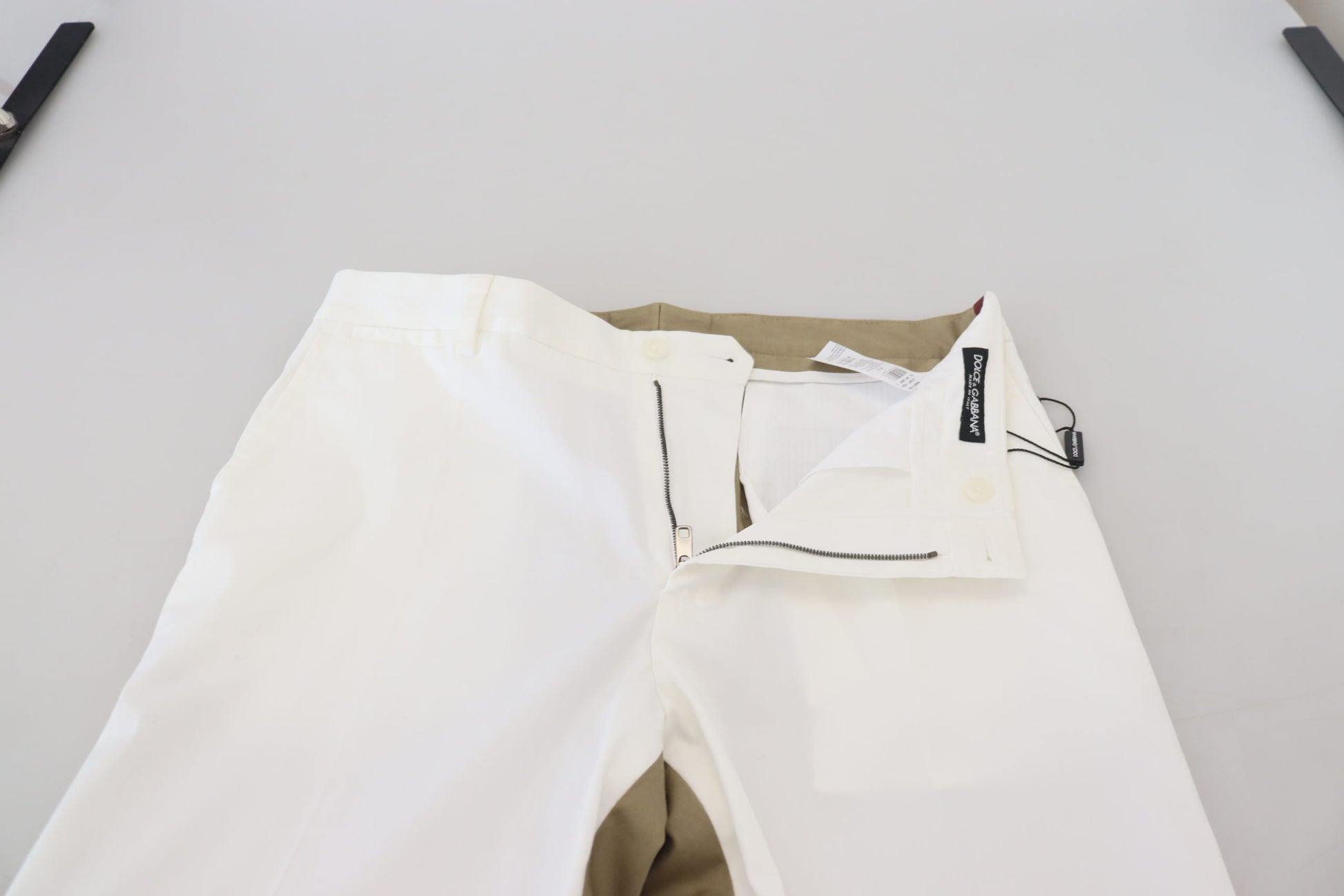 Dolce & Gabbana White Brown Slim Fit Chino Pants Dolce & Gabbana