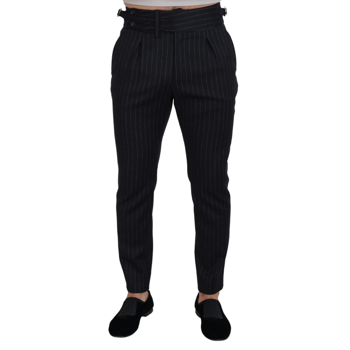 Dolce & Gabbana Black Wool Striped Chino Pants