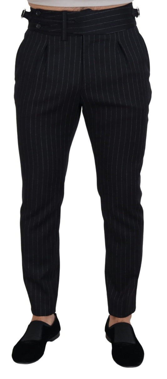 Dolce & Gabbana Black Wool Striped Chino Pants Dolce & Gabbana