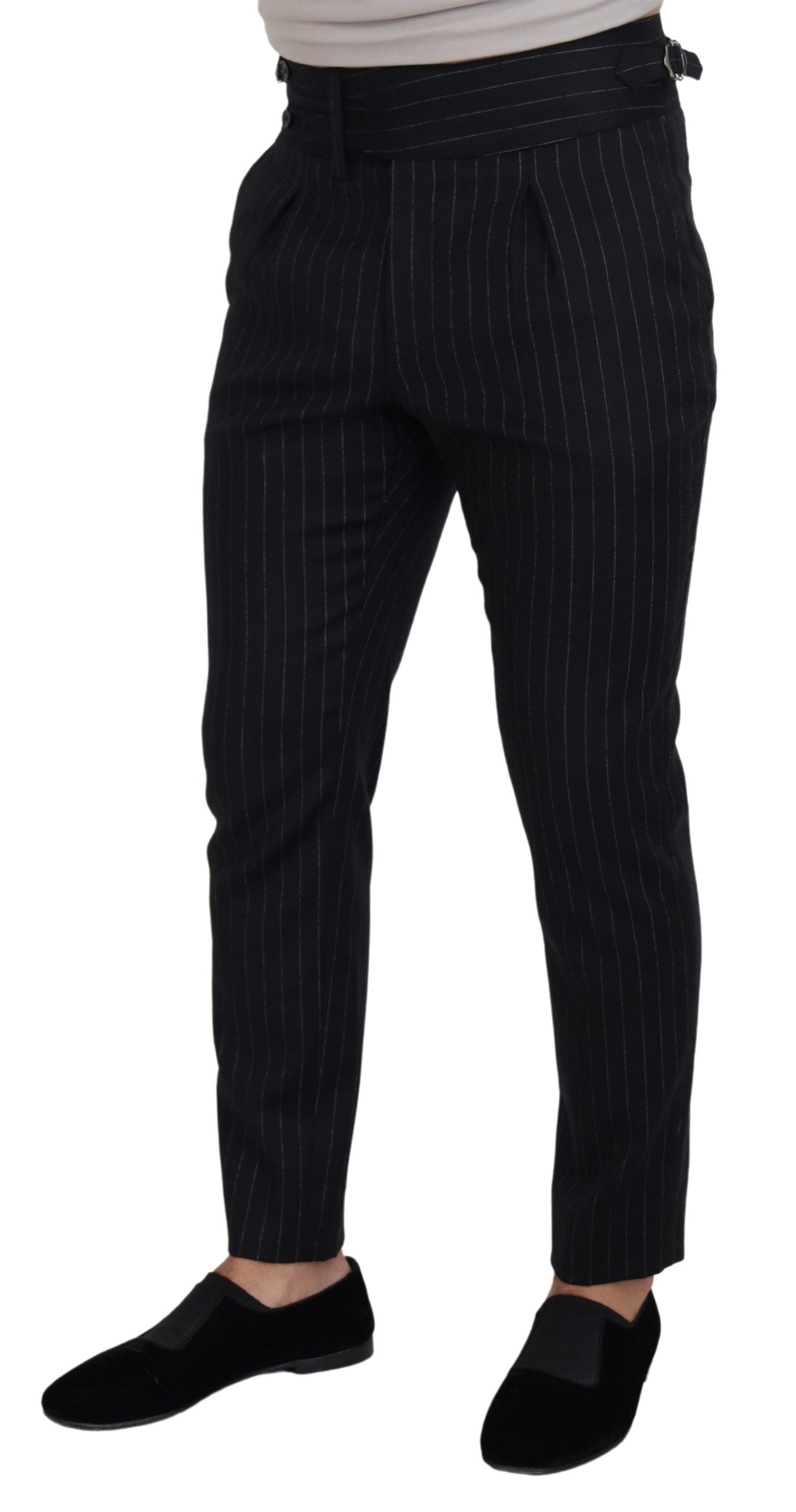 Dolce & Gabbana Black Wool Striped Chino Pants Dolce & Gabbana
