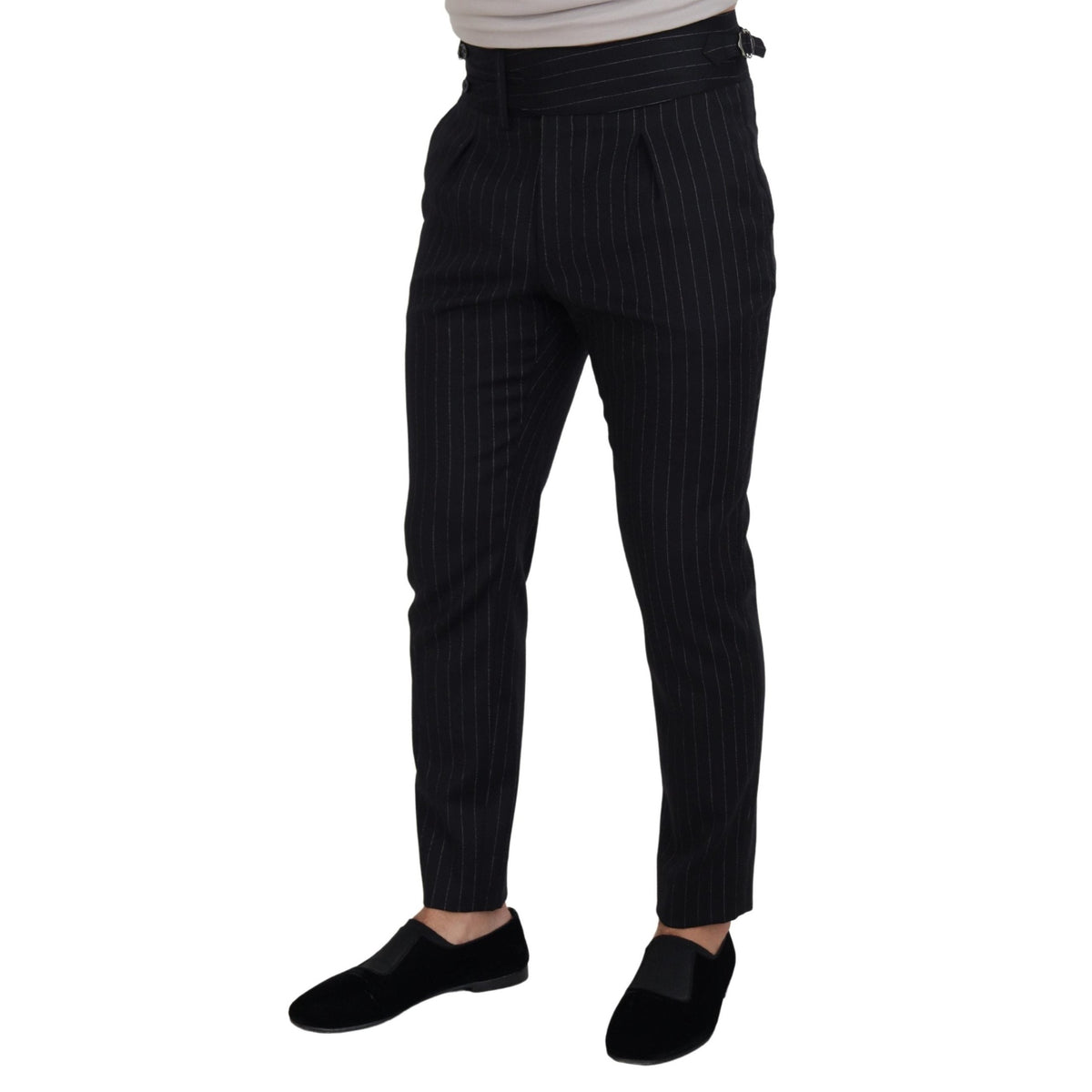 Dolce & Gabbana Black Wool Striped Chino Pants