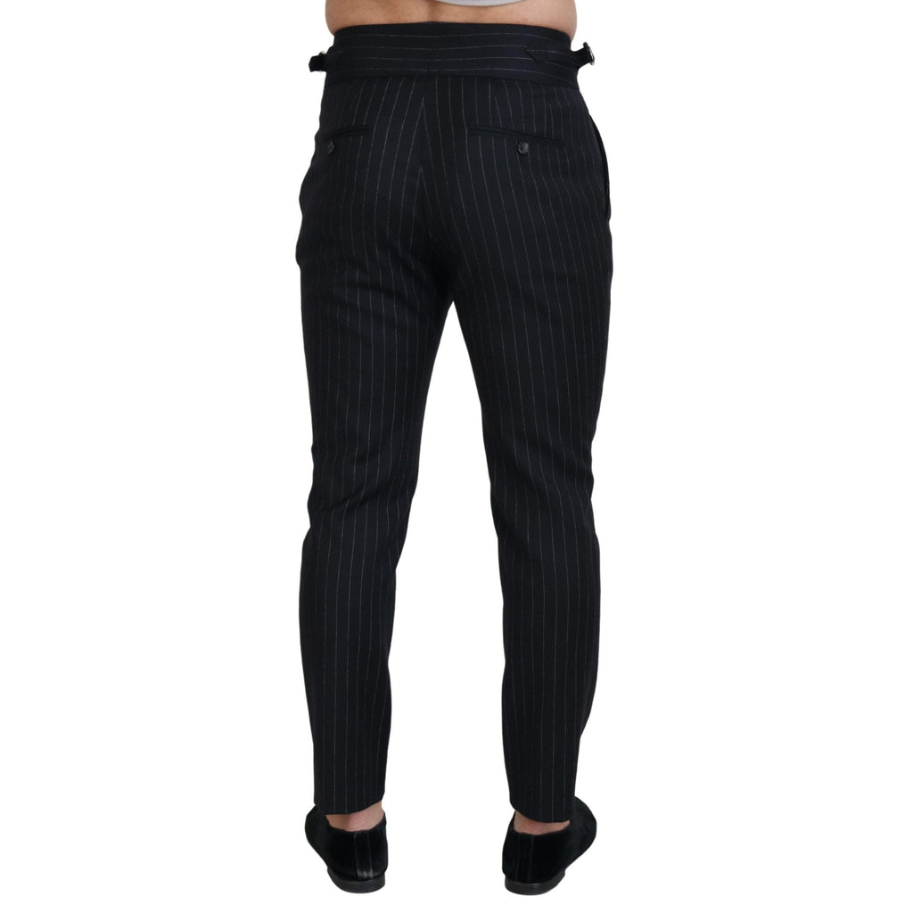 Dolce & Gabbana Black Wool Striped Chino Pants
