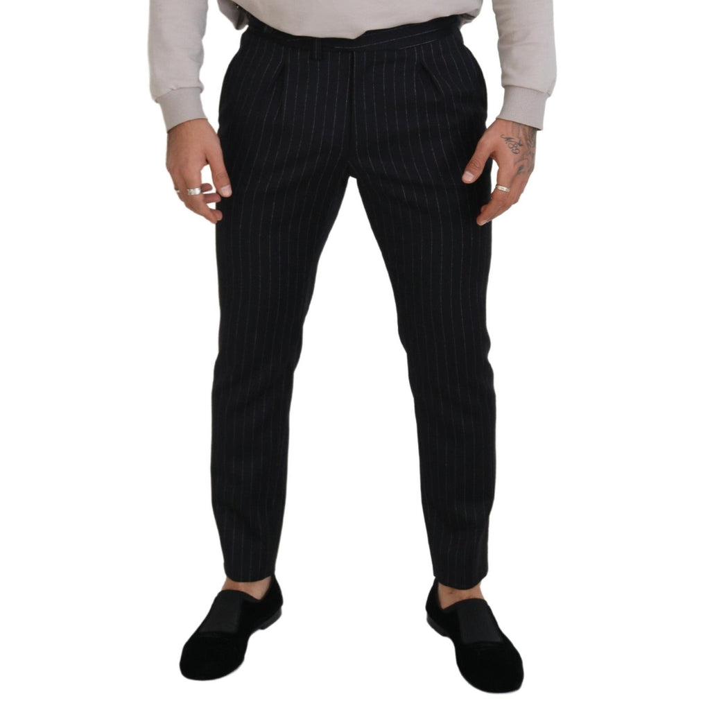 Dolce & Gabbana Black Wool Striped Chino Pants