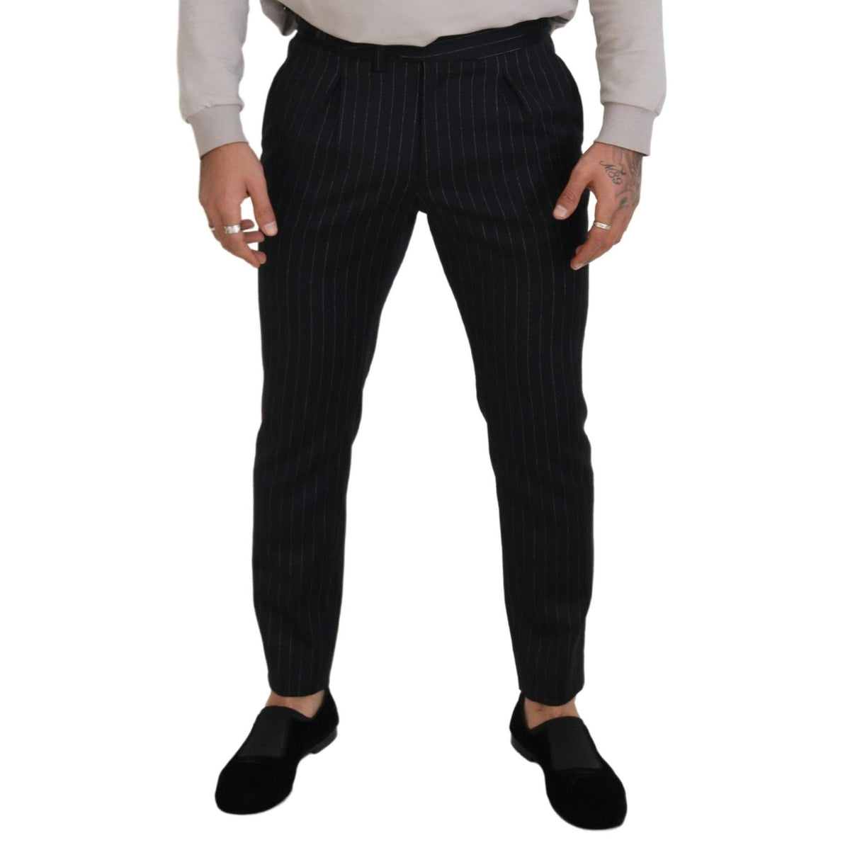 Dolce & Gabbana Black Wool Striped Chino Pants