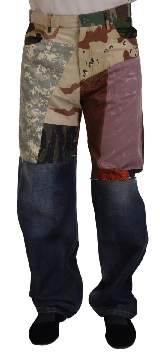 Dolce & Gabbana Multicolor Silk Patchwork Men Denim Jeans Dolce & Gabbana