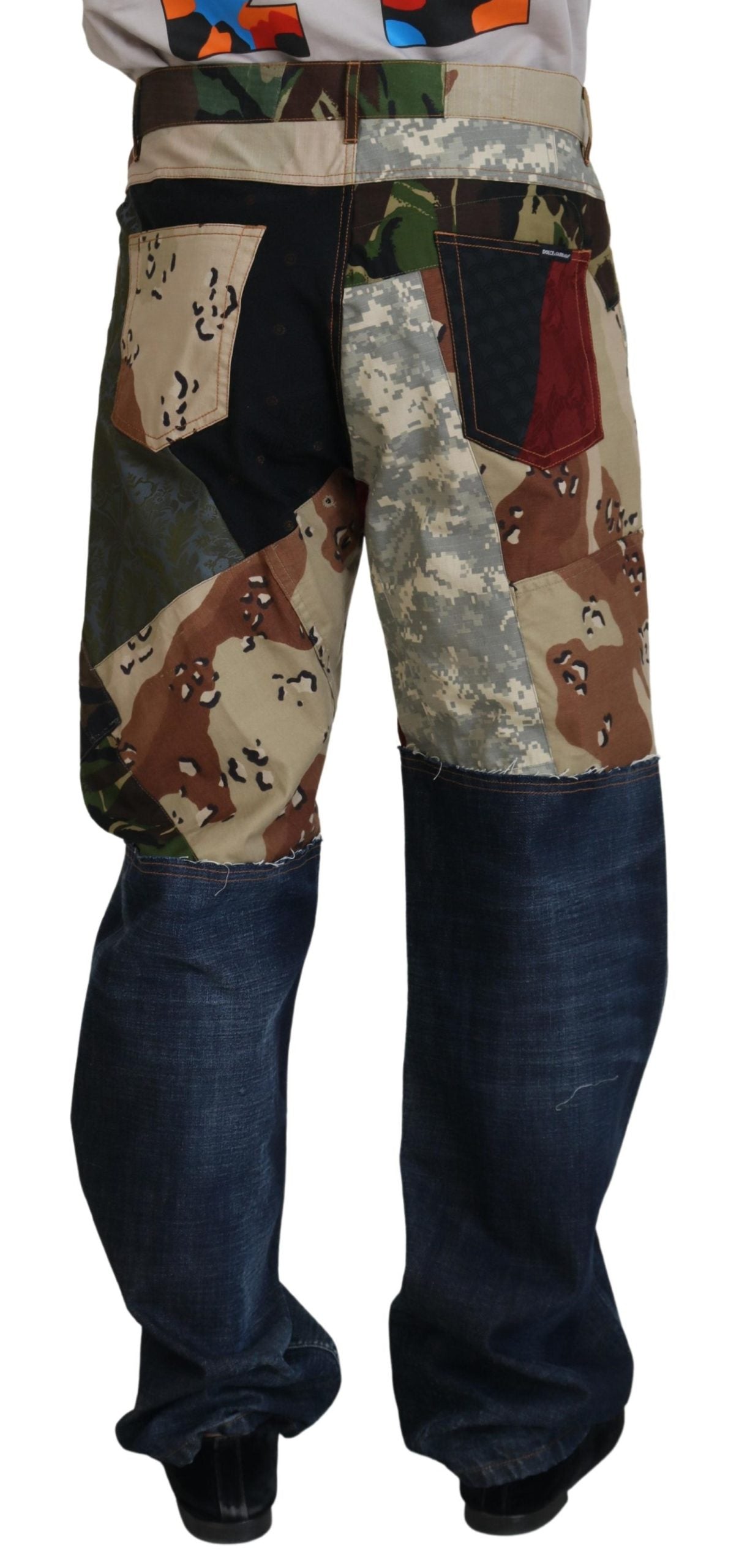 Dolce & Gabbana Multicolor Silk Patchwork Men Denim Jeans Dolce & Gabbana