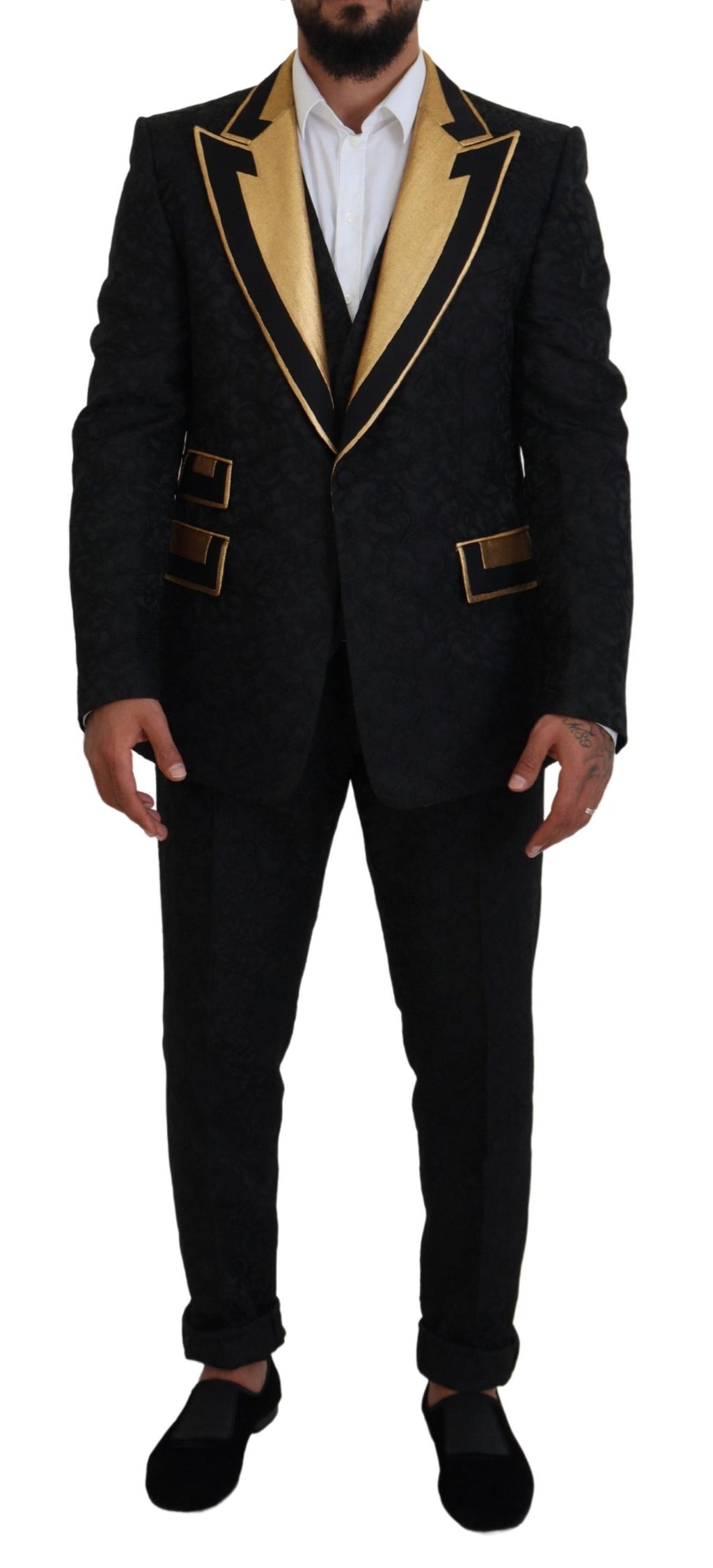 Dolce & Gabbana Black Gold Fantasy Tuxedo Slim Fit Suit - Eljoys Fashion 