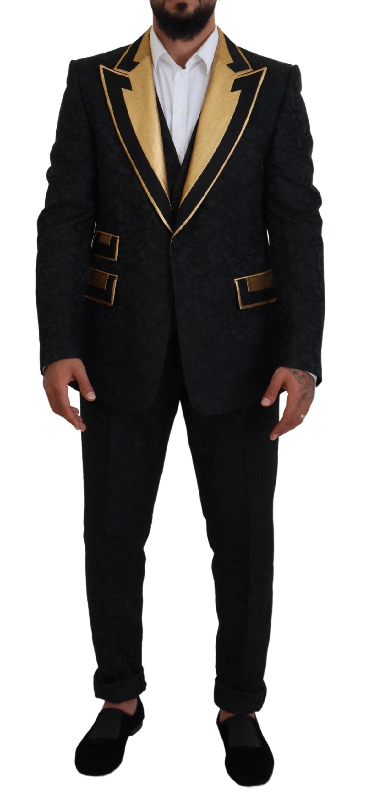Dolce & Gabbana Black Gold Fantasy Tuxedo Slim Fit Suit - Eljoys Fashion 