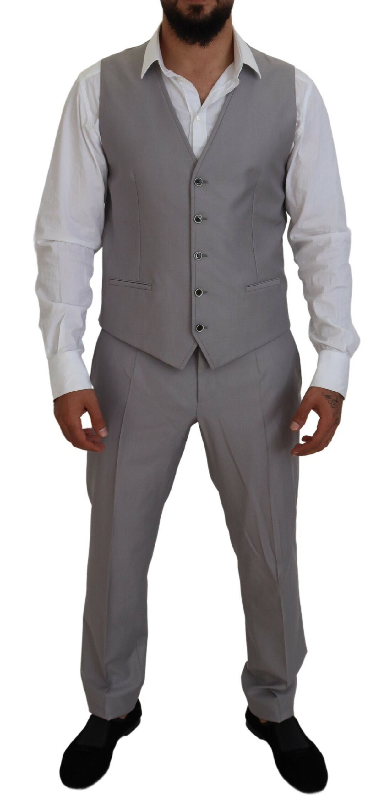Dolce & Gabbana Silver Wool Silk 3 Piece Slim Fit Suit Dolce & Gabbana