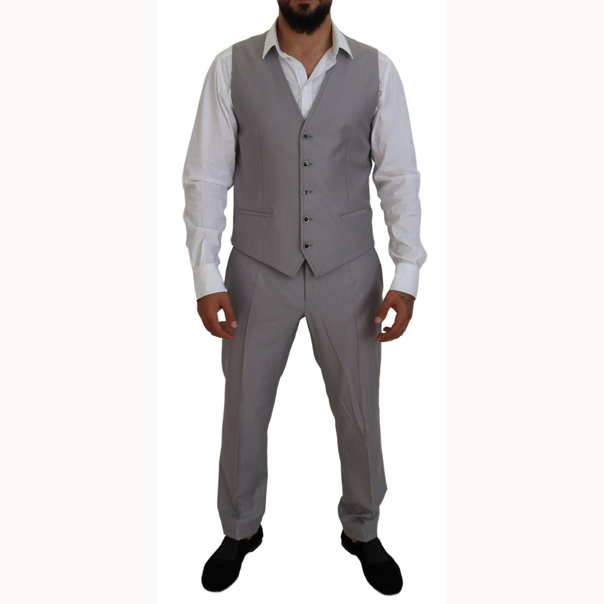 Dolce & Gabbana Silver Wool Silk 3 Piece Slim Fit Suit