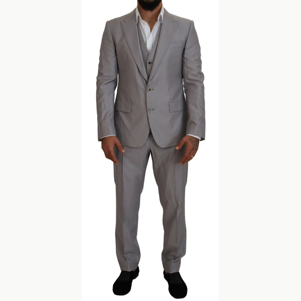 Dolce & Gabbana Silver Wool Silk 3 Piece Slim Fit Suit