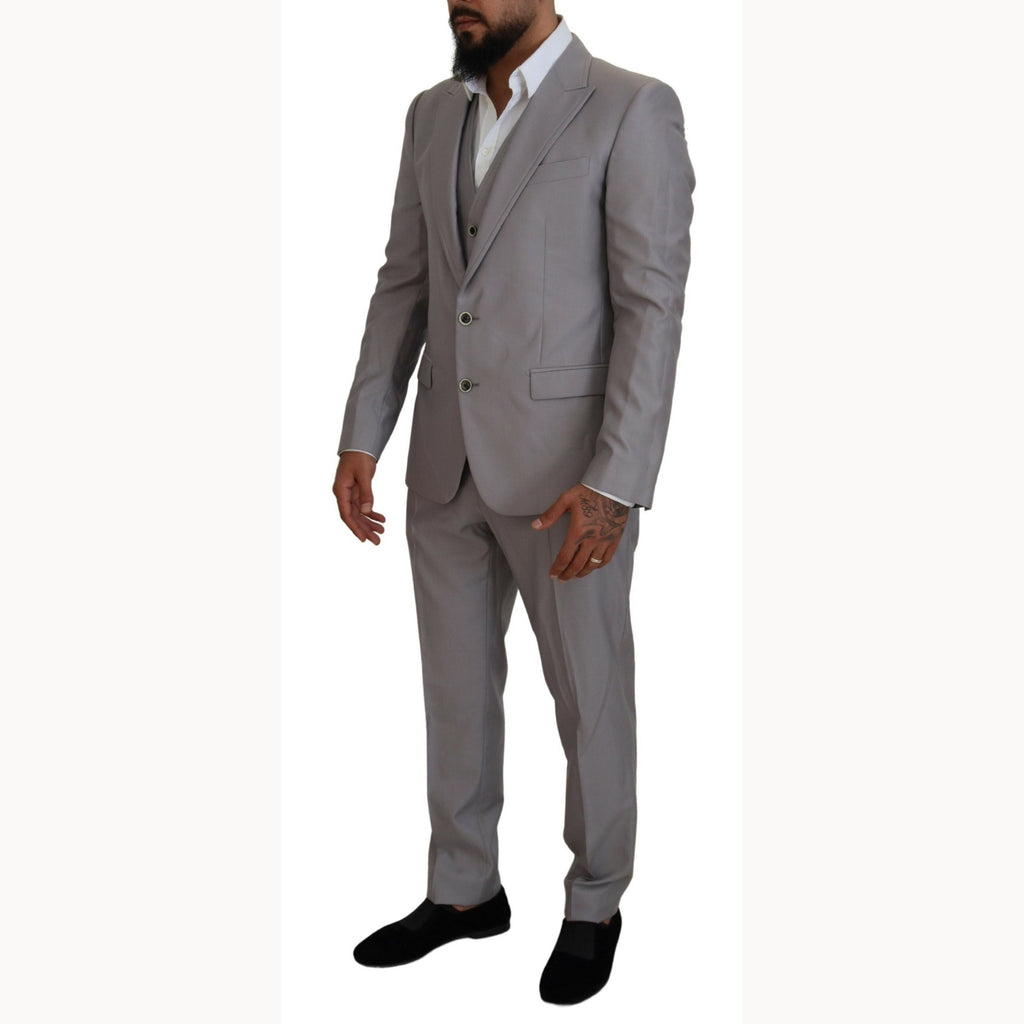 Dolce & Gabbana Silver Wool Silk 3 Piece Slim Fit Suit