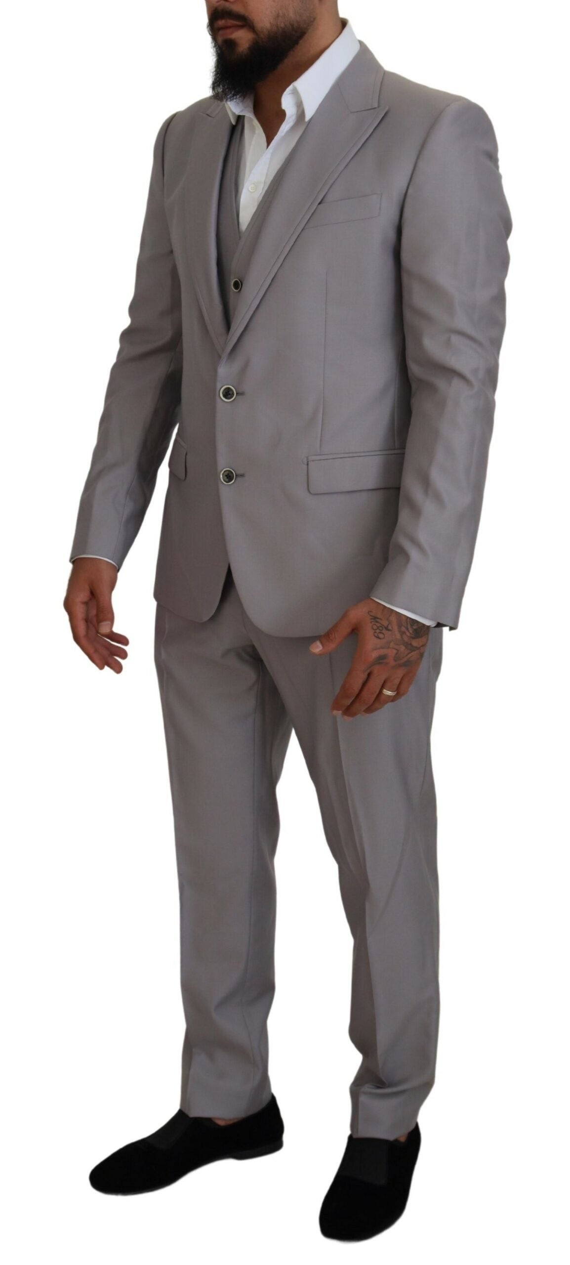 Dolce & Gabbana Silver Wool Silk 3 Piece Slim Fit Suit Dolce & Gabbana