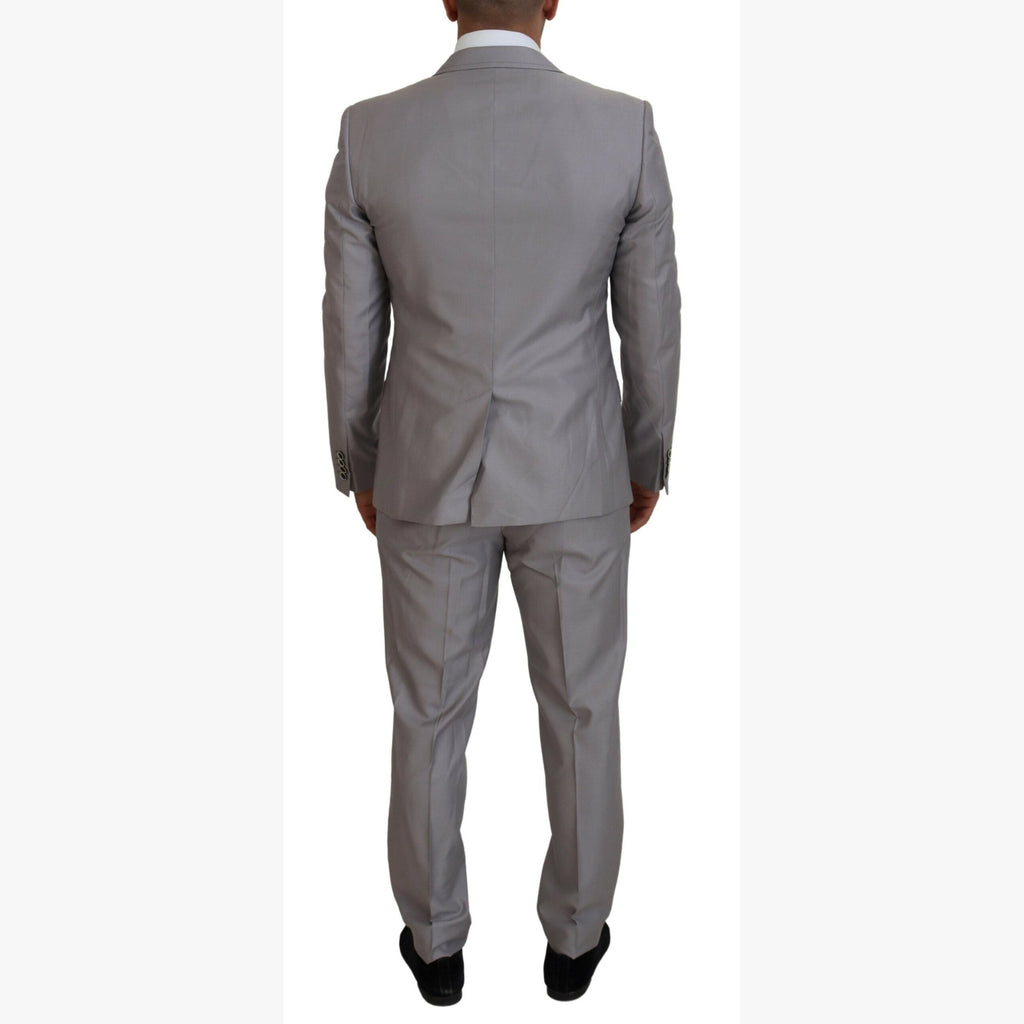 Dolce & Gabbana Silver Wool Silk 3 Piece Slim Fit Suit