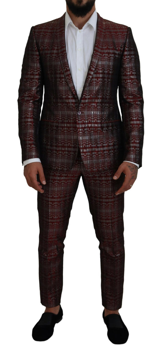 Dolce & Gabbana Bordeaux Silver GOLD Slim Fit Suit Dolce & Gabbana
