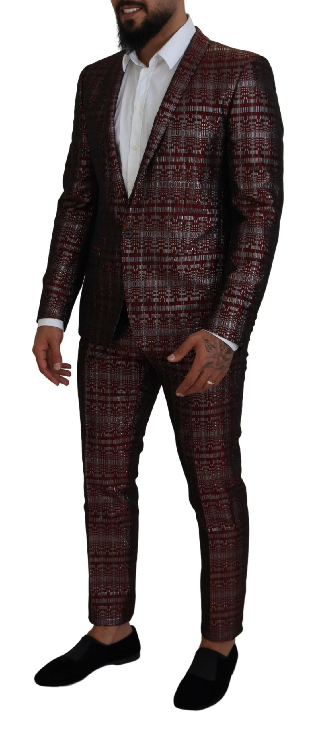 Dolce & Gabbana Bordeaux Silver GOLD Slim Fit Suit Dolce & Gabbana