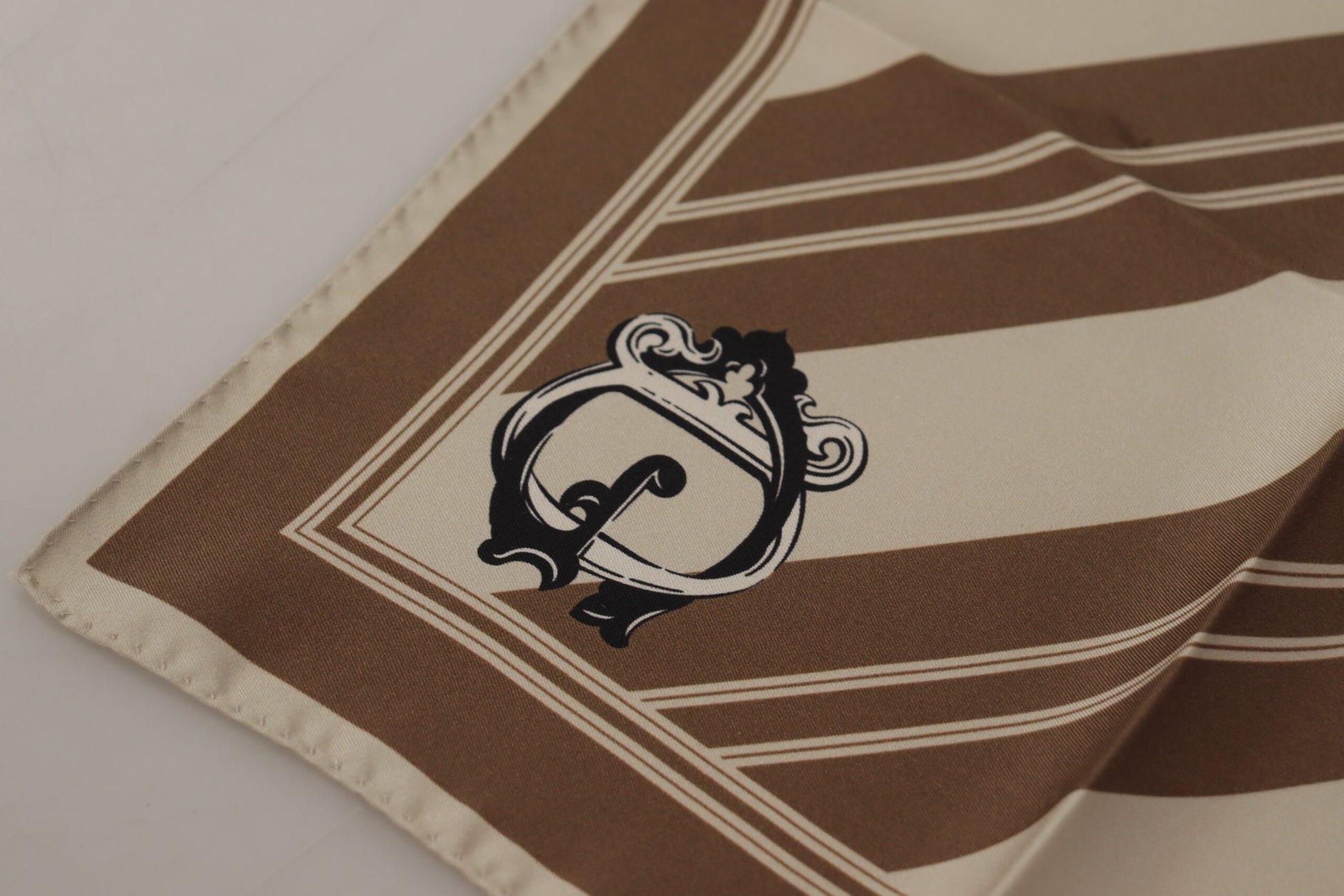 Dolce & Gabbana Brown Stripes DG Logo Square Mens Handkerchief Scarf Dolce & Gabbana