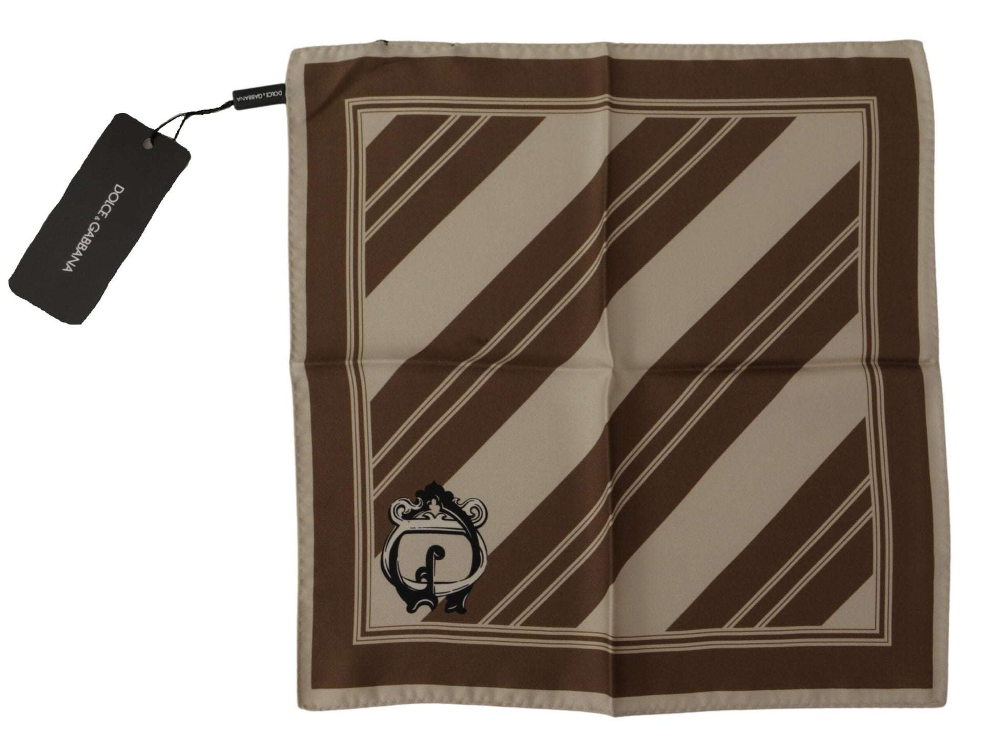 Dolce & Gabbana Brown Stripes DG Logo Square Mens Handkerchief Scarf Dolce & Gabbana