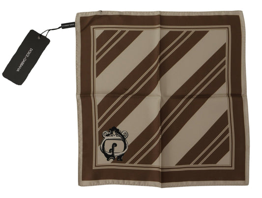 Dolce & Gabbana Brown Stripes DG Logo Square Mens Handkerchief Scarf Dolce & Gabbana