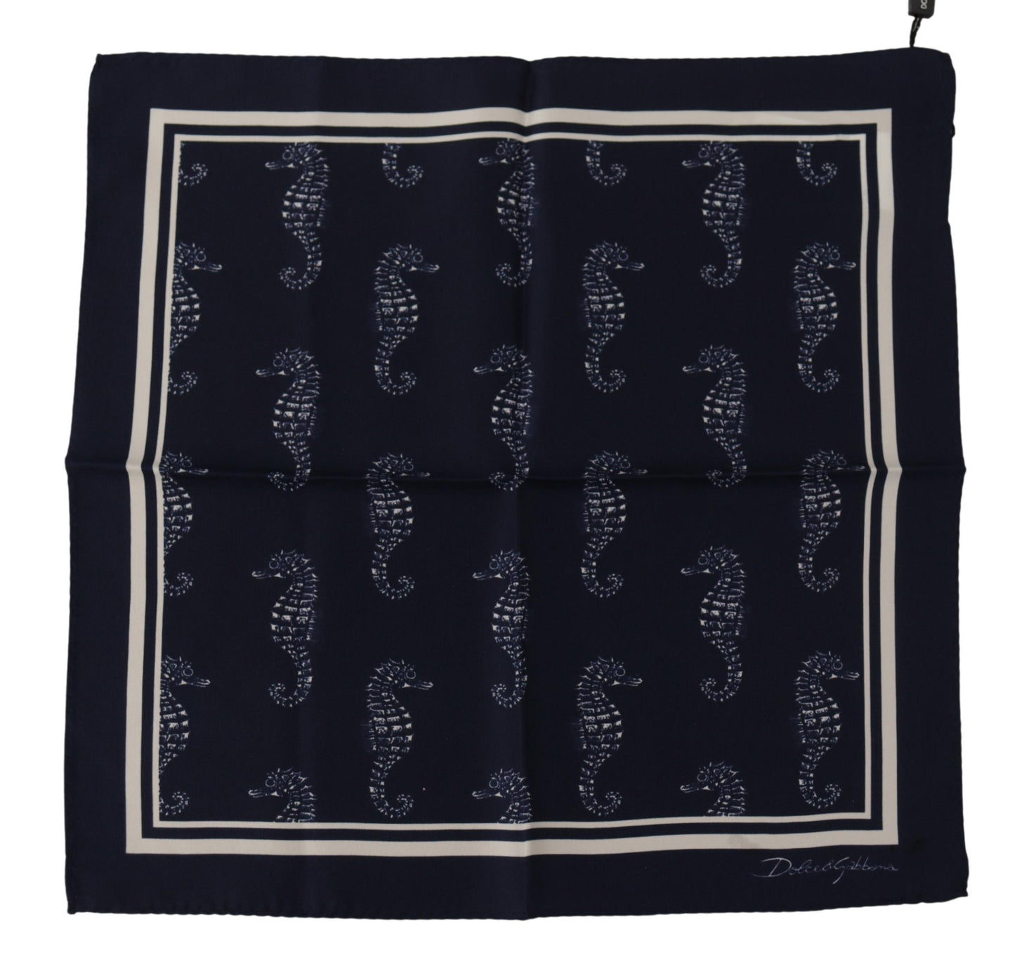 Dolce & Gabbana Blue Seahorse DG Printed Square Handkerchief Scarf Dolce & Gabbana