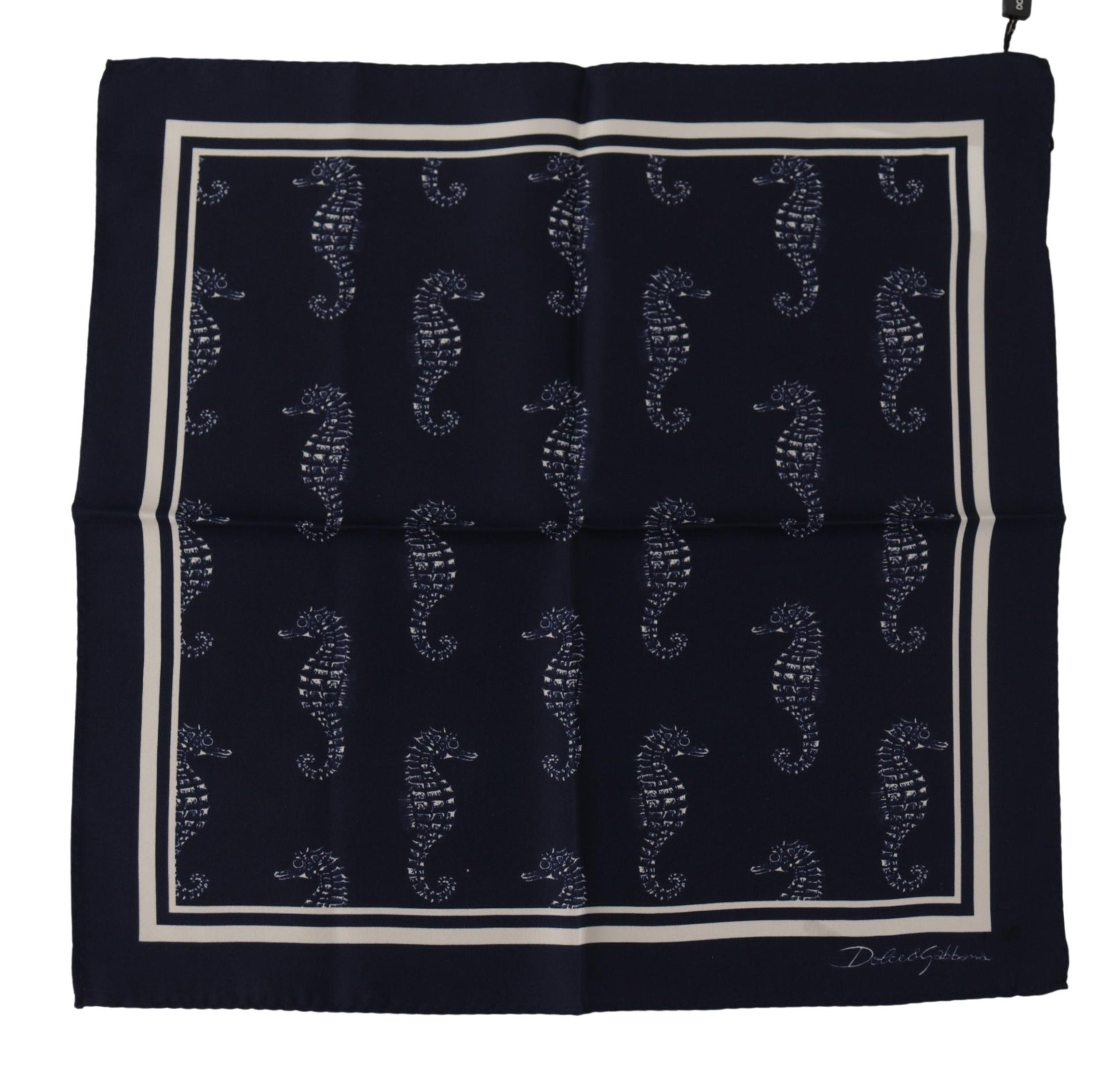 Dolce & Gabbana Blue Seahorse DG Printed Square Handkerchief Scarf Dolce & Gabbana