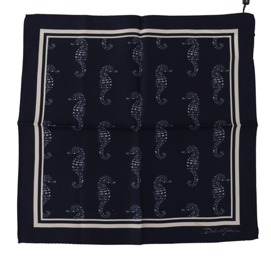 Dolce & Gabbana Blue Seahorse DG Printed Square Handkerchief Scarf Dolce & Gabbana