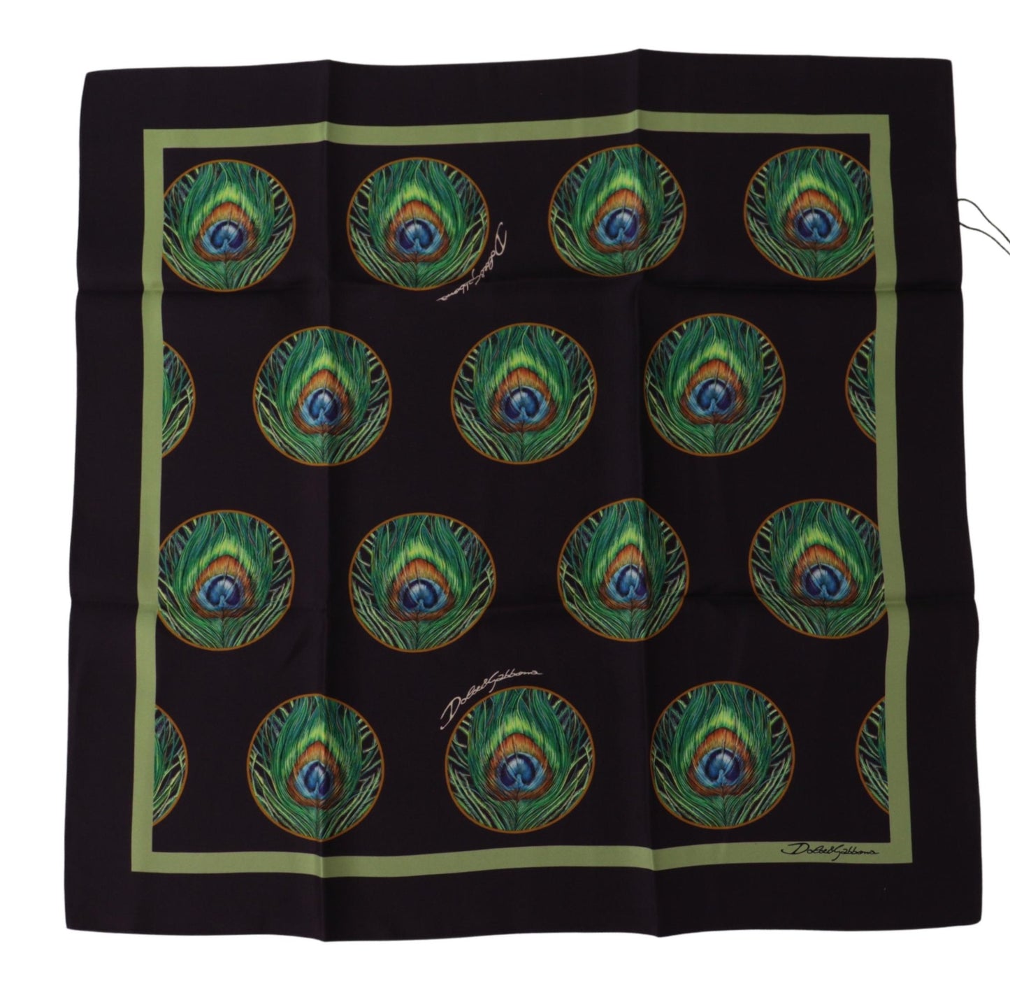 Dolce & Gabbana Black Peacock Feather DG Printed Square Handkerchief Scarf Dolce & Gabbana