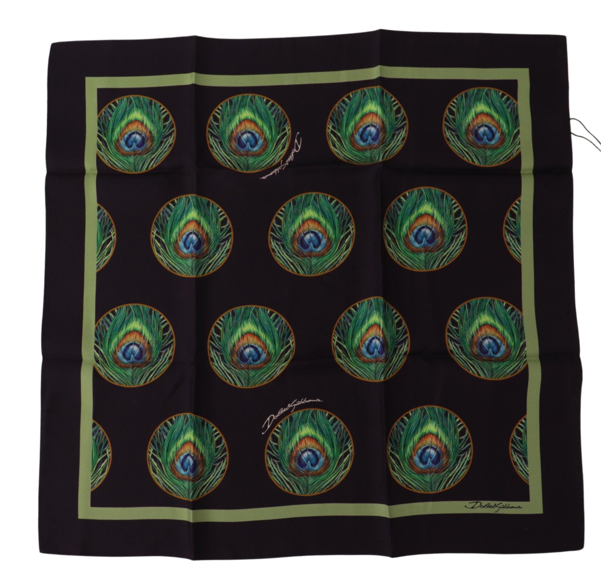 Dolce & Gabbana Black Peacock Feather DG Printed Square Handkerchief Scarf Dolce & Gabbana