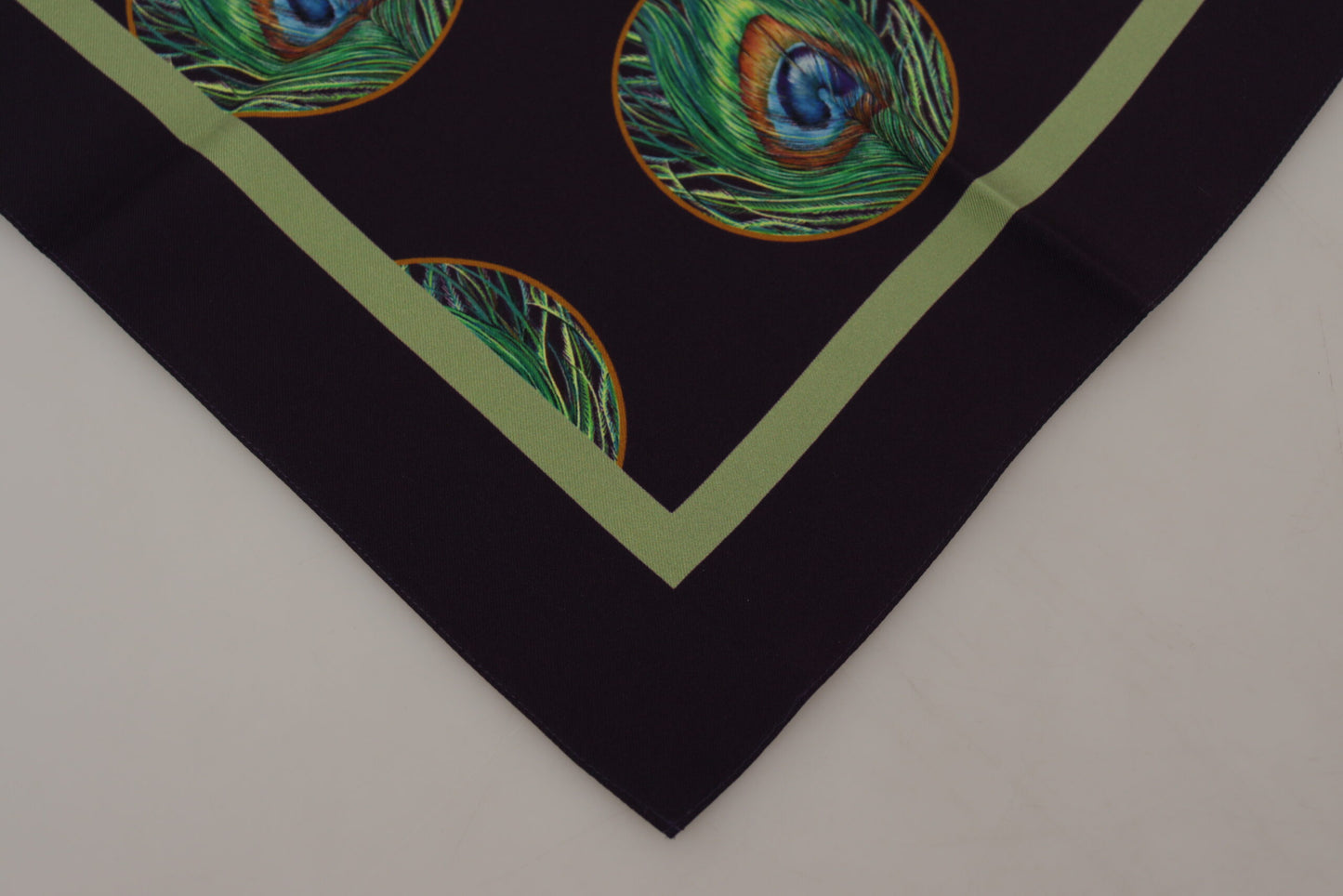 Dolce & Gabbana Black Peacock Feather DG Printed Square Handkerchief Scarf Dolce & Gabbana