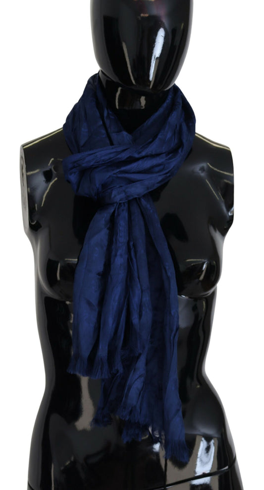 Costume National Blue Silk Shawl Foulard Fringes Scarf Costume National