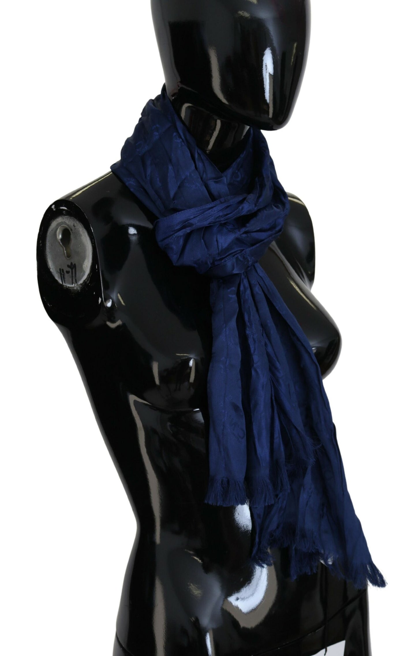 Costume National Blue Silk Shawl Foulard Fringes Scarf Costume National