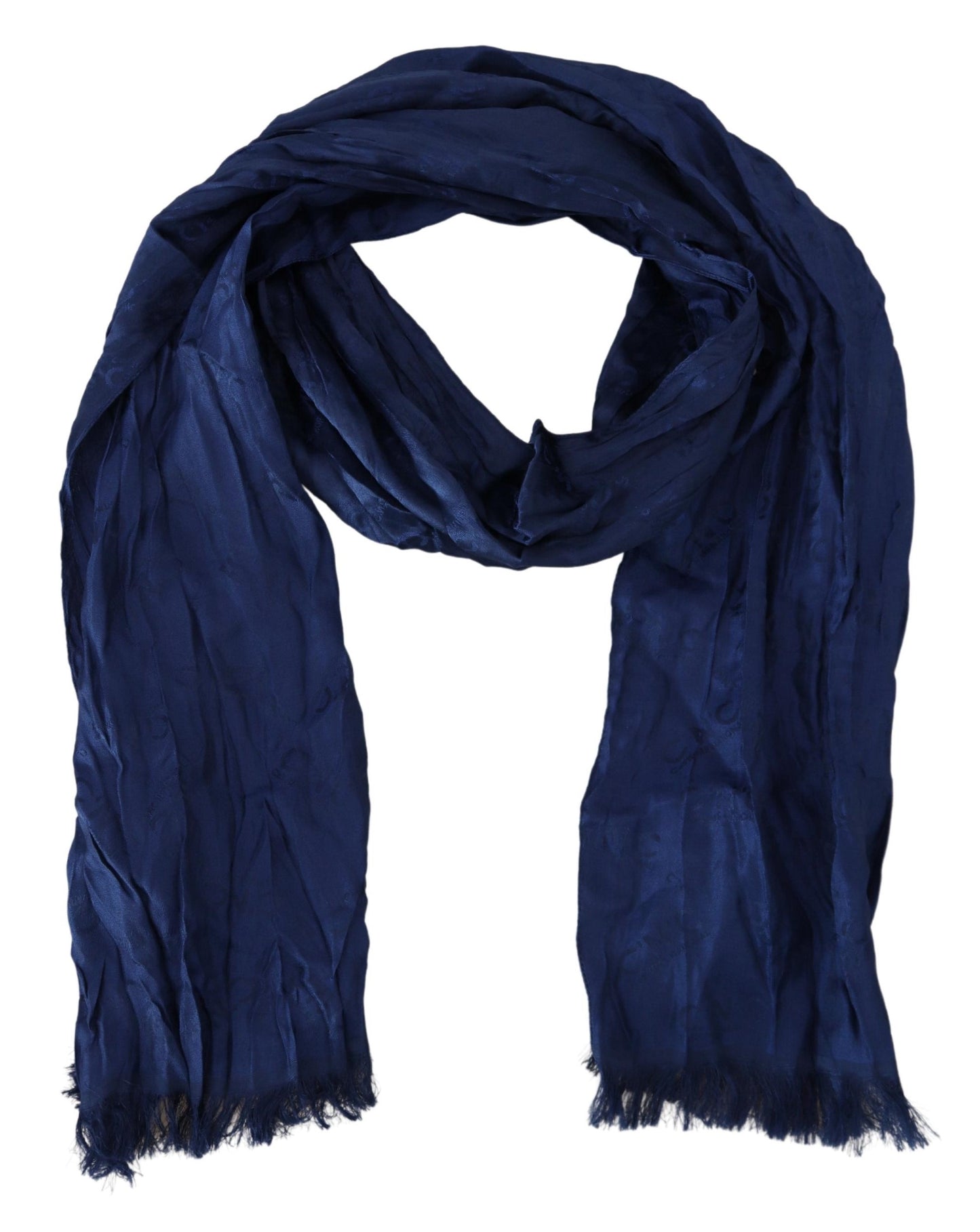 Costume National Blue Silk Shawl Foulard Fringes Scarf Costume National