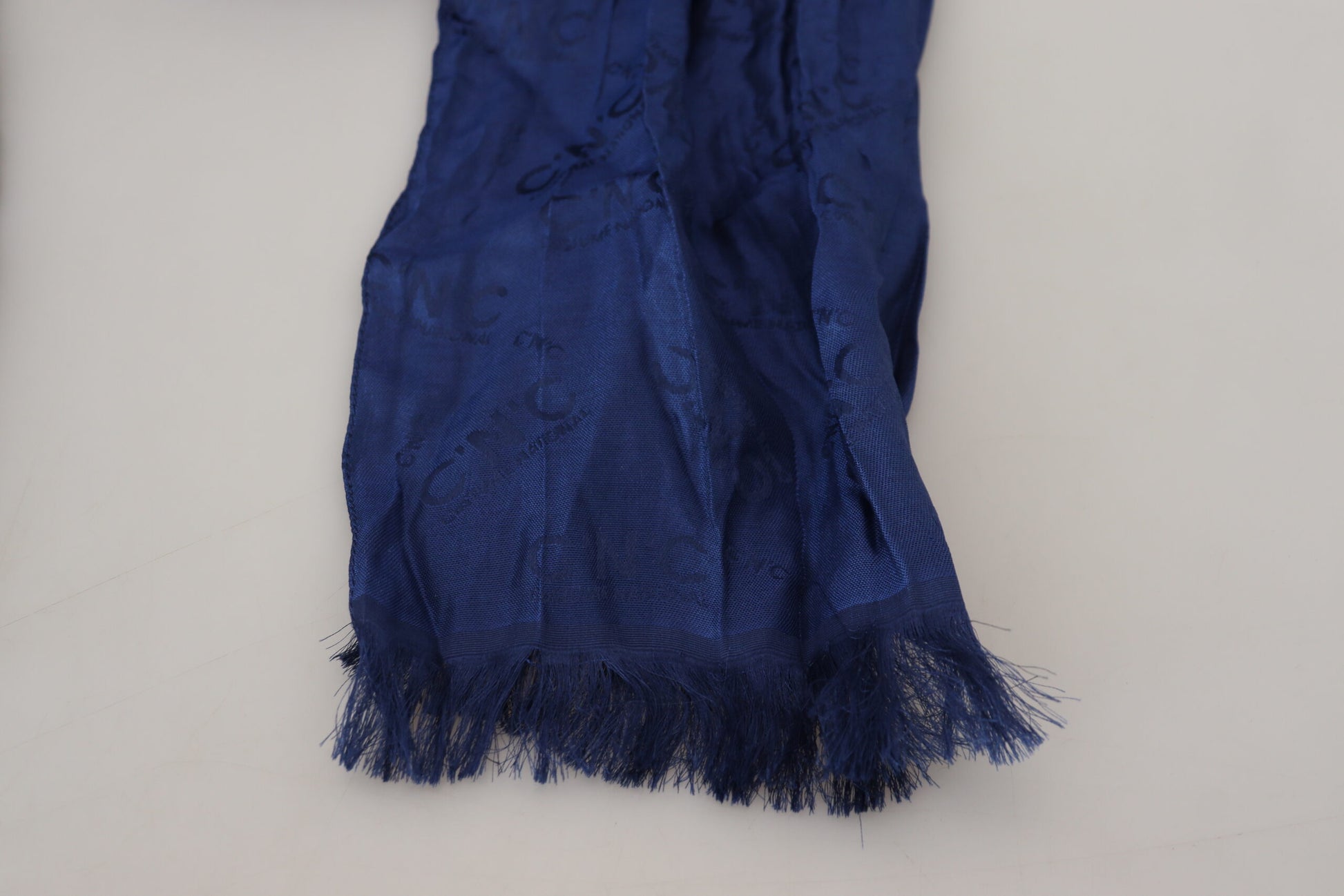 Costume National Blue Silk Shawl Foulard Fringes Scarf Costume National