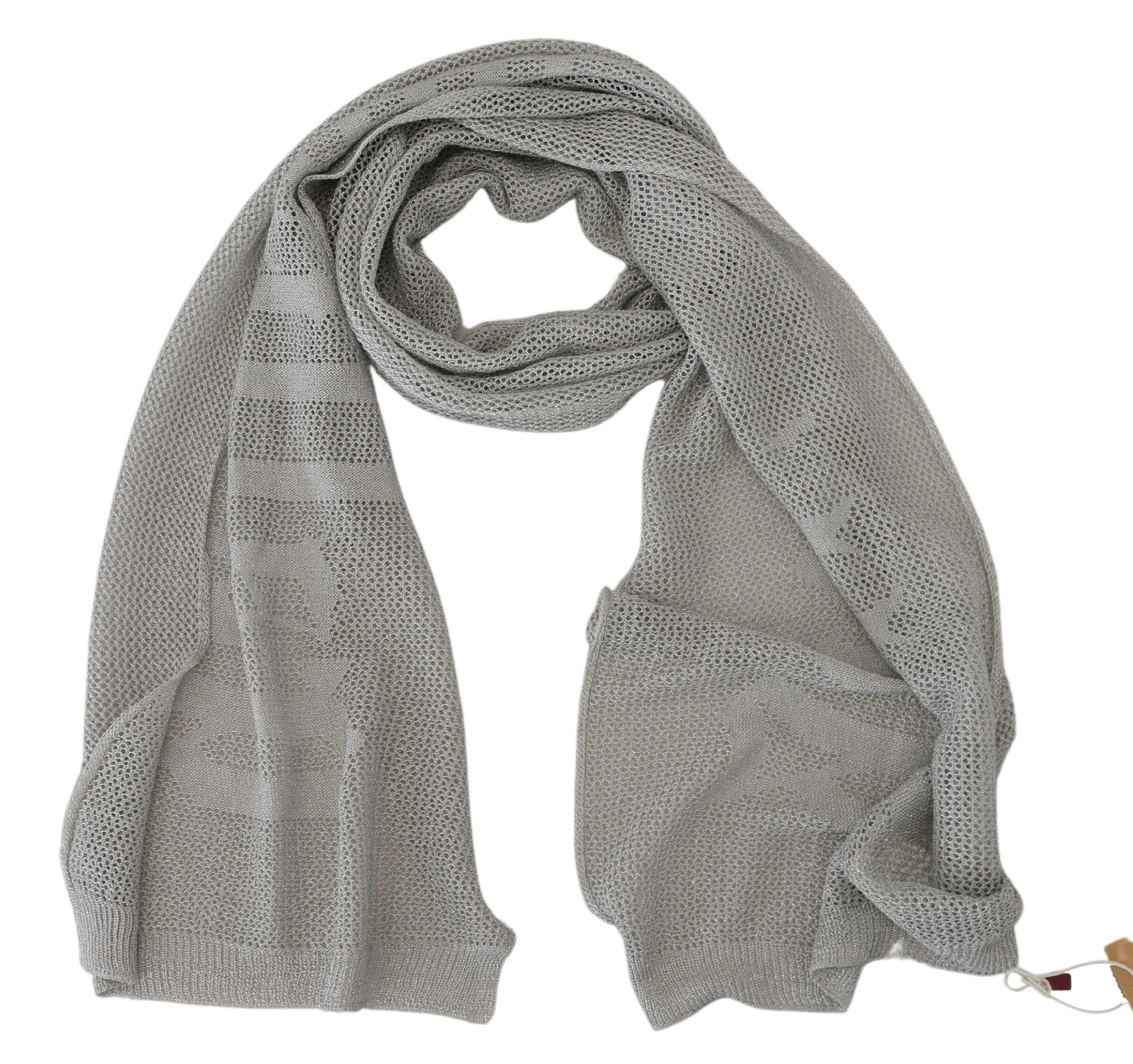 John Galliano Gray Logo Knitted Neck Wrap Shawl Foulard Scarf John Galliano