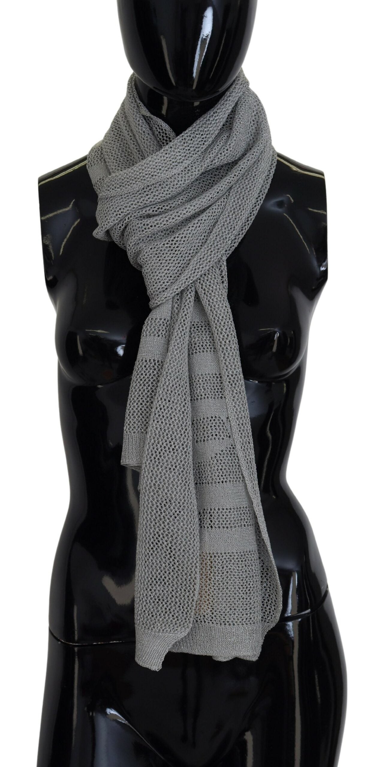 John Galliano Gray Logo Knitted Neck Wrap Shawl Foulard Scarf John Galliano