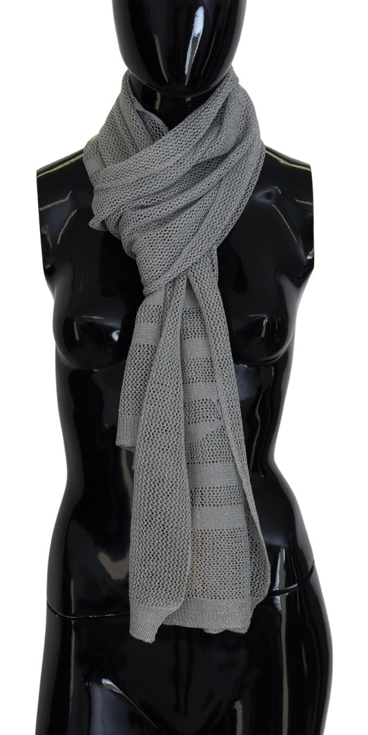 John Galliano Gray Logo Knitted Neck Wrap Shawl Foulard Scarf John Galliano