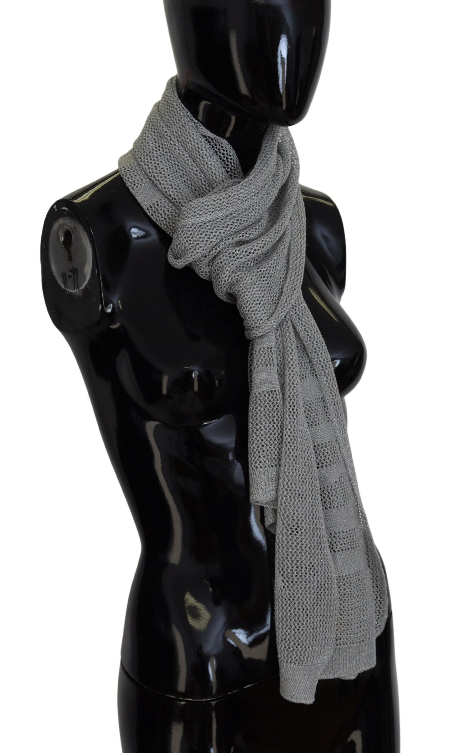 John Galliano Gray Logo Knitted Neck Wrap Shawl Foulard Scarf John Galliano