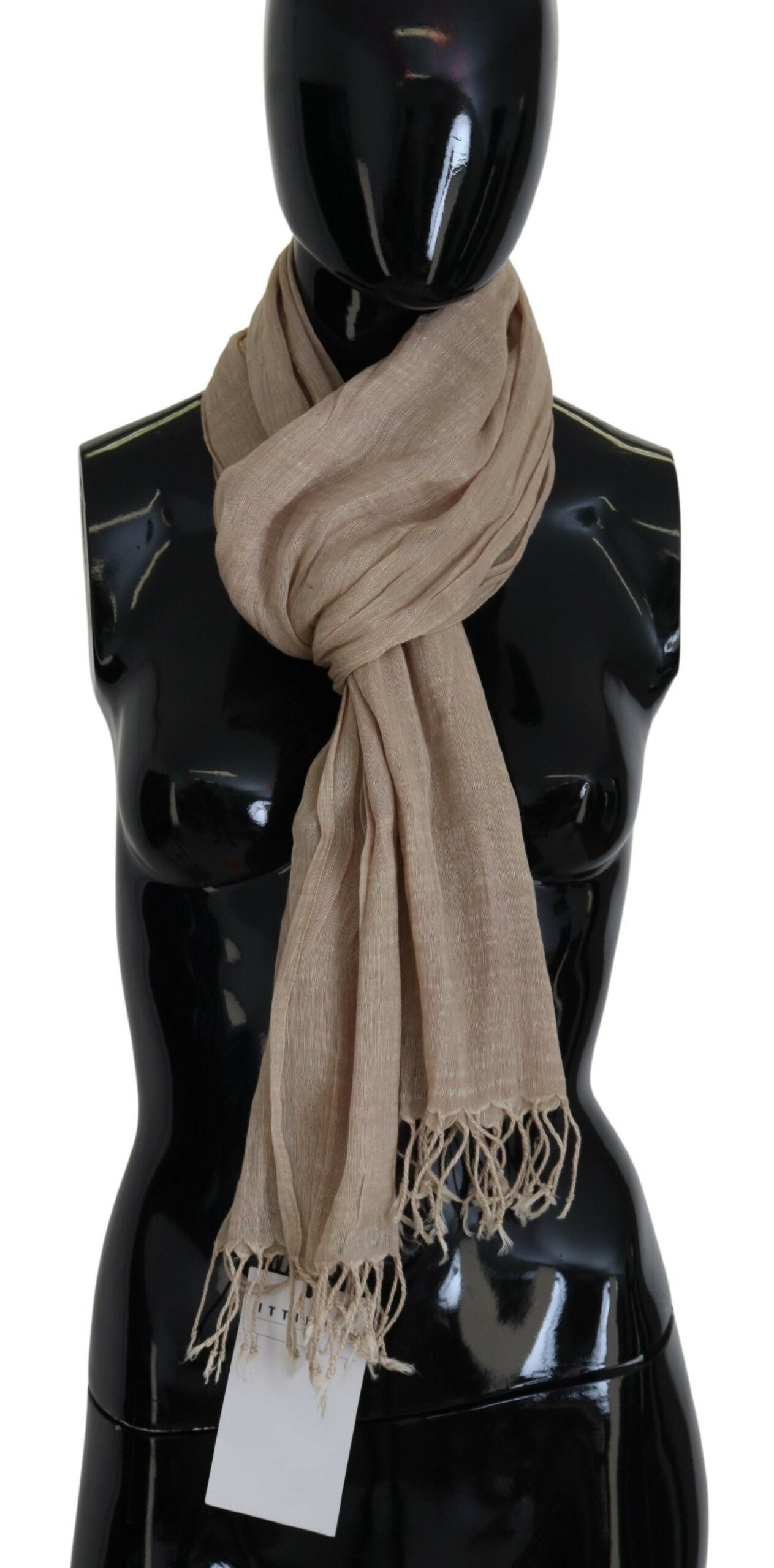 Costume National Beige Cotton Shawl Foulard Fringe Scarf Costume National