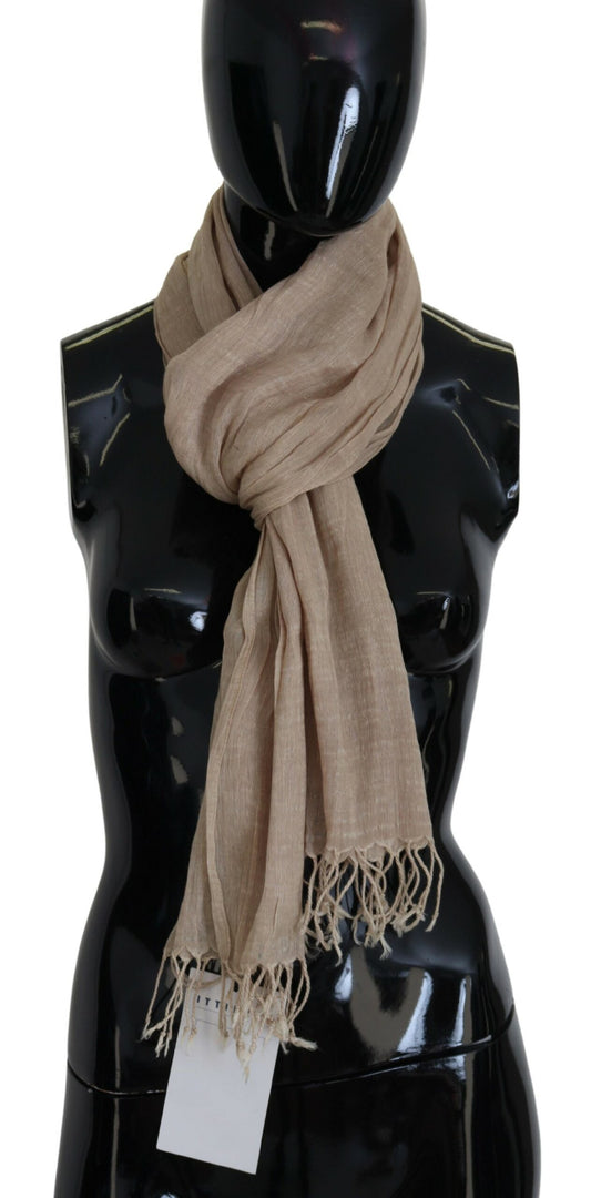 Costume National Beige Cotton Shawl Foulard Fringe Scarf Costume National