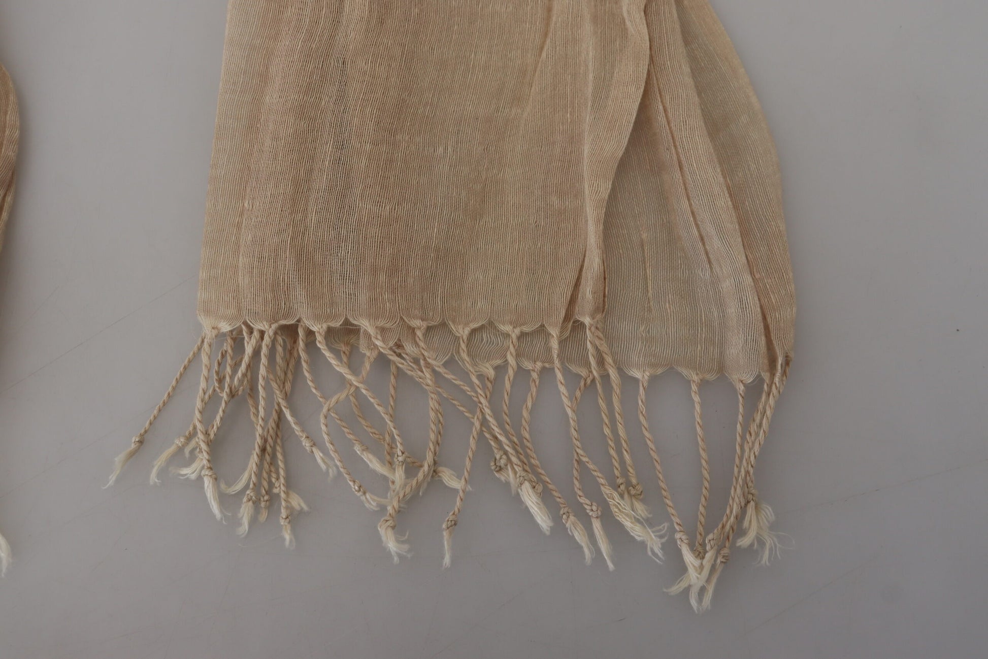 Costume National Beige Cotton Shawl Foulard Fringe Scarf Costume National
