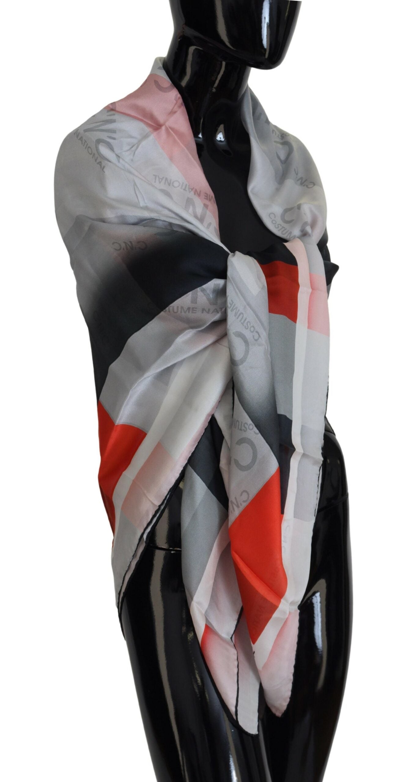 Costume National Gray Red Shawl Foulard Wrap Scarf Costume National