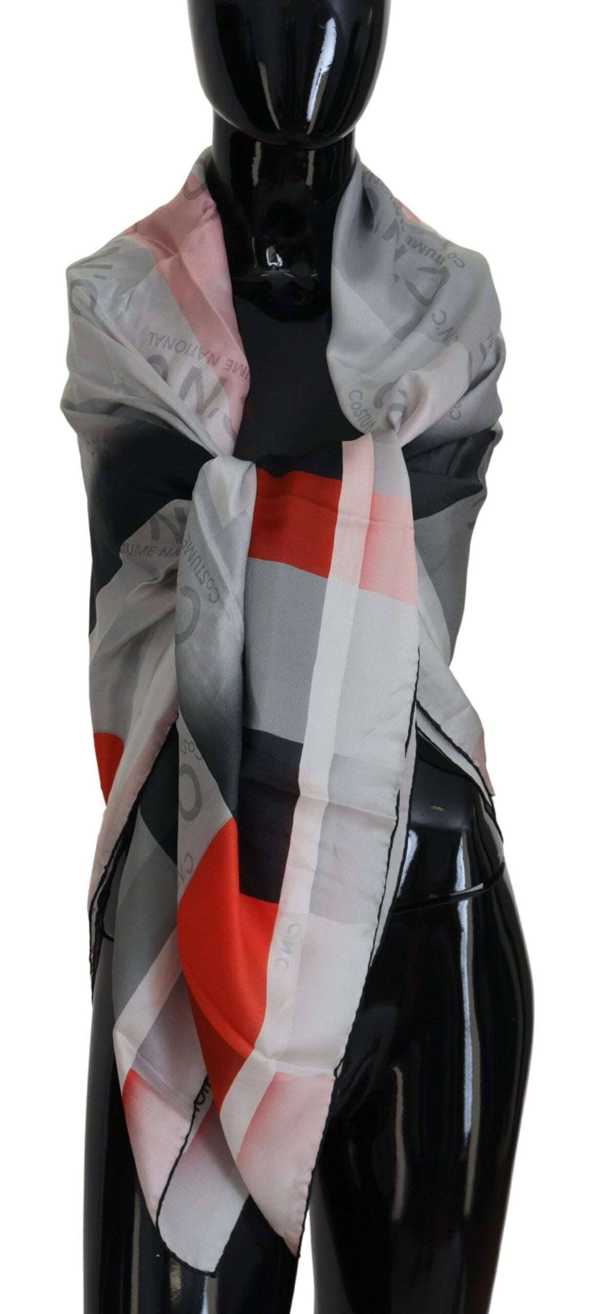 Costume National Gray Red Shawl Foulard Wrap Scarf Costume National