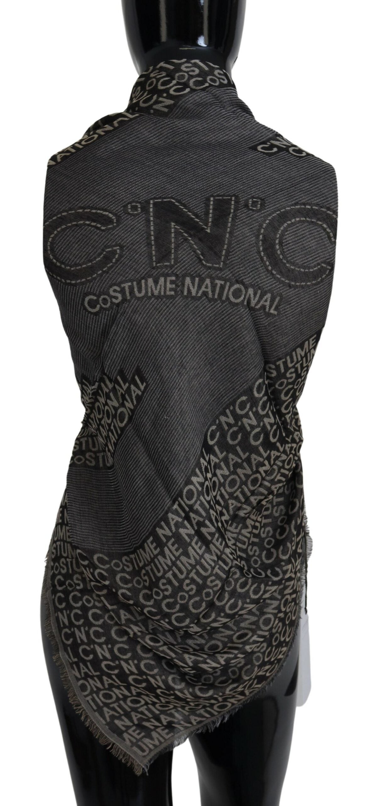 Costume National Gray Logo Knit Neck Wrap Shawl Scarf Costume National